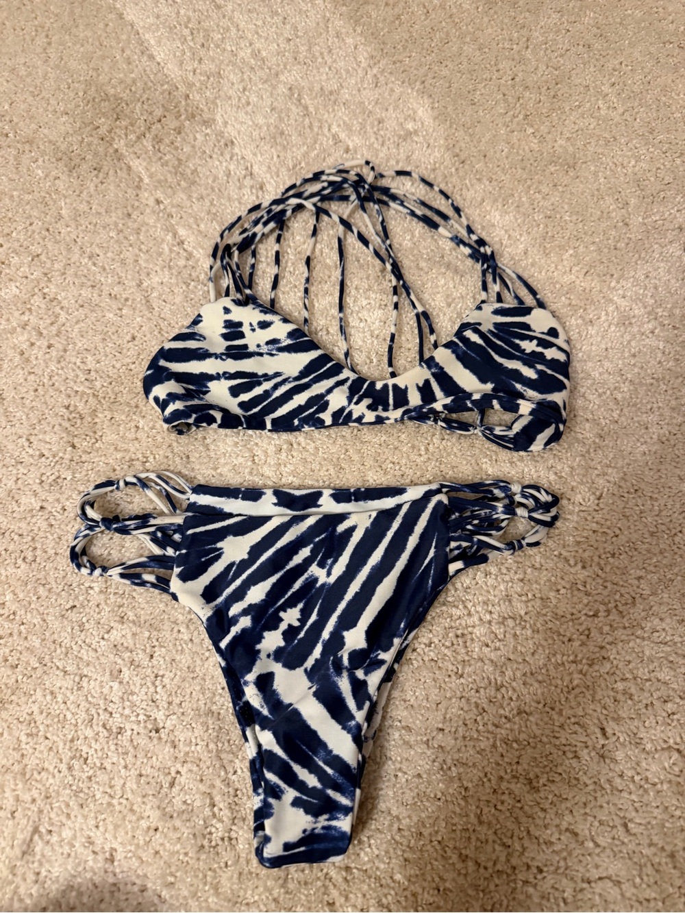 Mikoh Navy and White Tie-Dye Multi-Strap Bikini